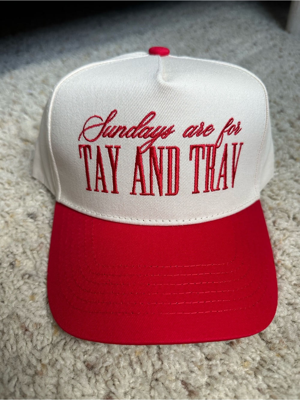 Embroidered ‘Sundays are for TAY AND TRAV' Trucker Hat